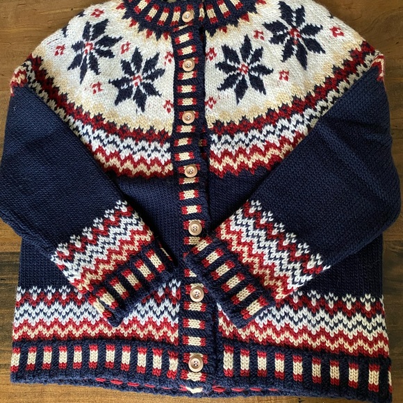 Hand knitted 100% Wool Nordic Pattern Women's Cardigan Sweater Size S/M - Picture 5 of 7